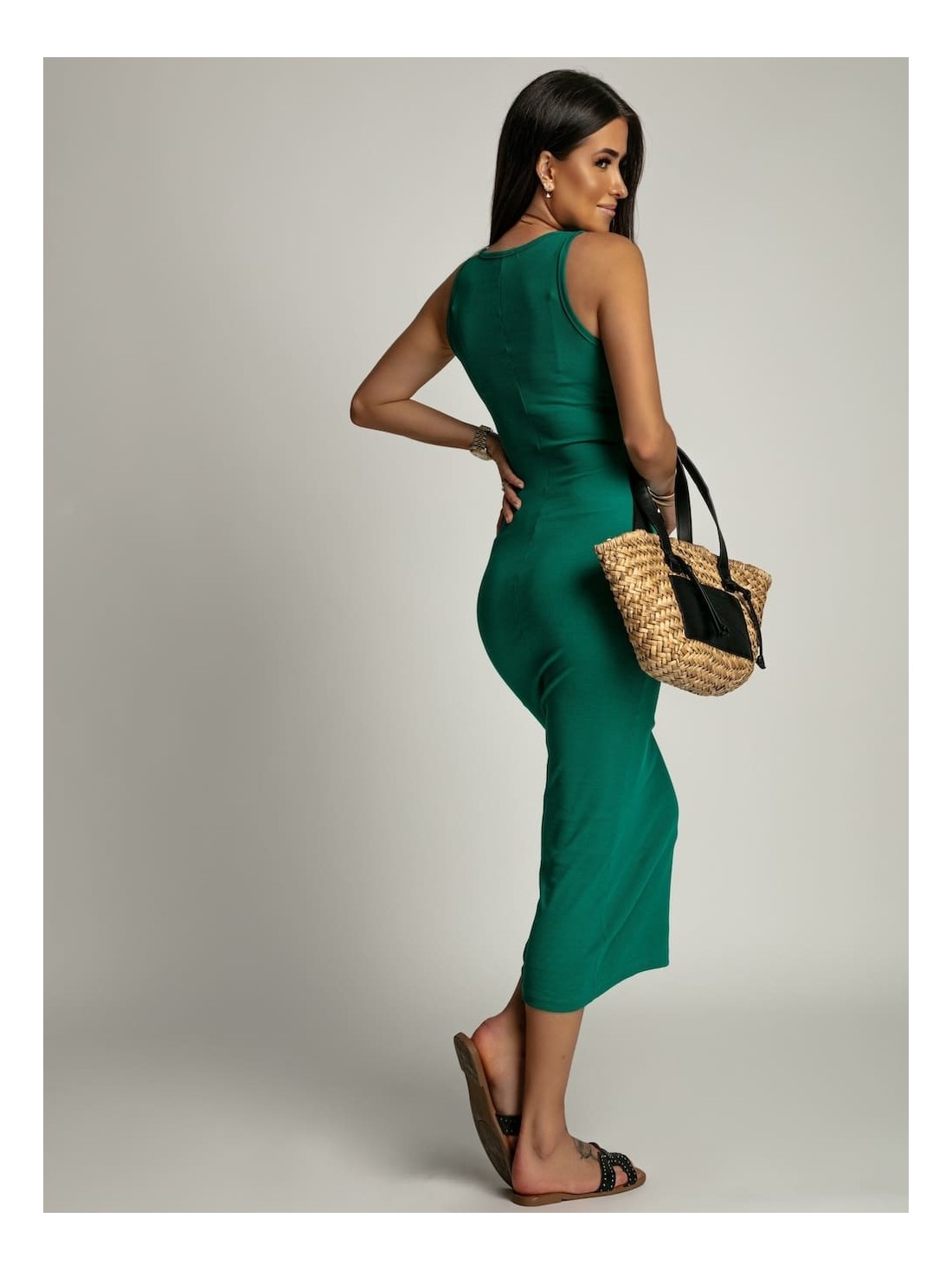 Fitted midi dress with straps - Green - Online store - Boutique